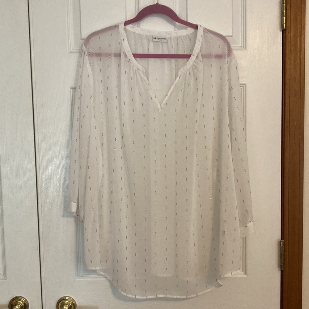 Liz Claiborne Sheer White Tunic with Gold Accents-Size 2X-Never Worn